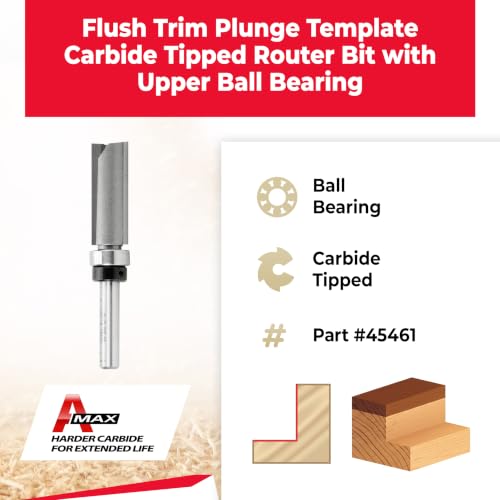 Image of Amana Tool - 45461 Carbide Tipped Flush Trim Plunge Template 1 /2 Dia x 1-1 /4 x 1 /4 inch Sh