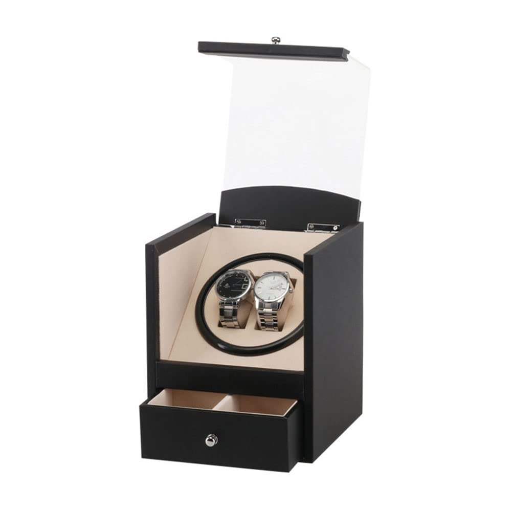CGCSYZ Automatic Watch Winder Box With 2 Watch Winder & 2 Storage Space Leather Rotating Watches Display Storage Box Case With Drawer Quiet Motor 2 Rotation Modes (Svart)