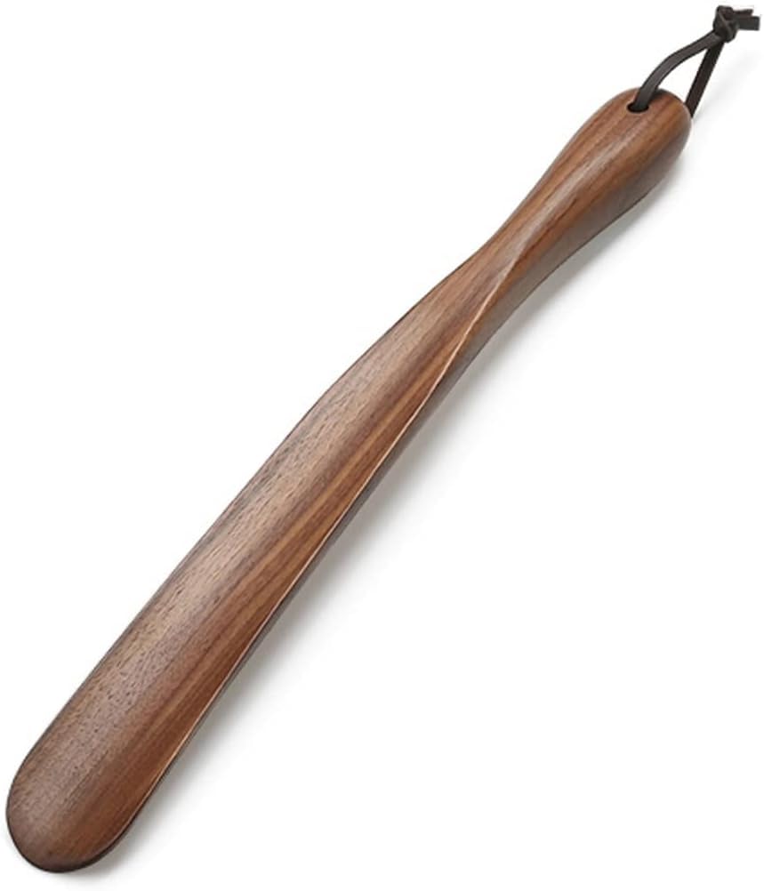 Łapka do butów, Łyżka do butów dla kobiet Buty Drewniany pomocnik krótkich podróżnych, wygodna łyżka ze smyczą, ergonomiczny podnośnik domowych, 2 kolory | Brown Color