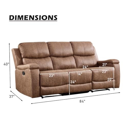Image of CANMOV Faux Leather Manual Reclining Sofa,3 Seat Recliner Couch Sofa with Overstuffed Arms and Back,Manual Recliner Sofa Set with Concealed Cup Holders for Living Room,Nut Brown