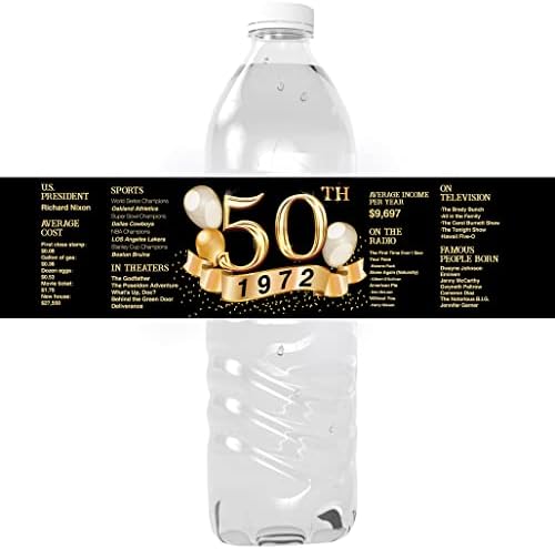 50th Birthday Party 1972 Sign Water Bottle Labels - 50th Birthday  Decorations Gifts for Women Men - 50 Years Wedding Anniversary Decorations  - 24 ...