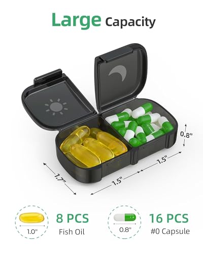 PULIV Extra Large Weekly Pill Organizer 2 Times a Day, One-Side Open Pill Box 7 Day for Easy Filling, Black Privacy Protection AM PM Pill Case for Vitamins, Medication, Supplements, Fish Oils Black - Thumbnail 3