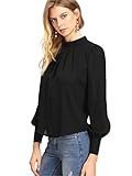 Kragen: Stehkragen ROMWE Damen Elegant Chiffonbluse Stehkragen Langarm Tunika Bluse Schwarz S