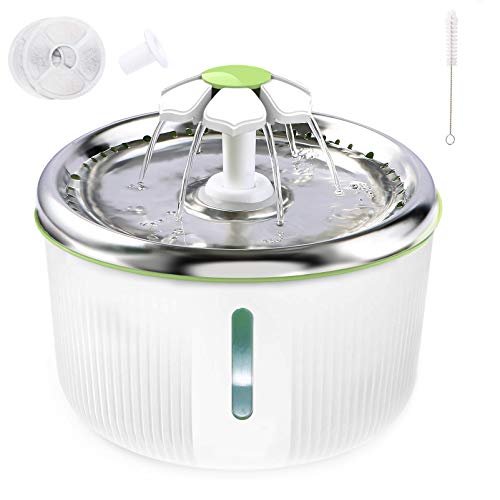 lesotc Cat Fountain Stainless Steel 68oz/2L Pet Water Fountain Ultra Quiet 2 Ways to Drink Dog Water Fountain Automatic Drinking Cat Water Dispenser Dog Fountain LED Light with 2 Replacement Filters