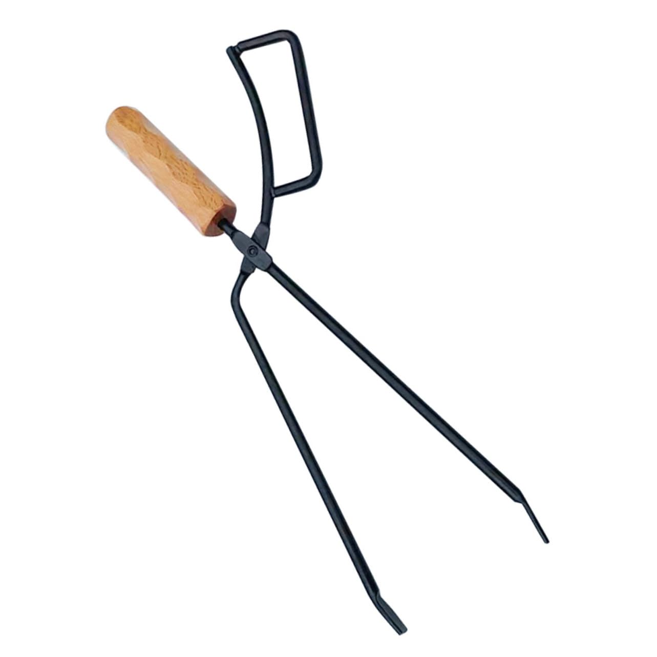 Pinza per Falò Manico in Legno, Accessorio per Barbecue da Campeggio, Pinza Allungata e Resistente per Legna e Carbonella, Utensile Multiuso per Bracieri e Fuochi All’aperto,