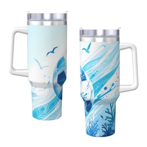 Vaso aislado Ocean Wave Soccer de 40oz, taza de viaje y café con asa para coche y oficina 4