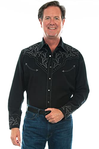 Scully Black Traditional Embroidered Longhorn Mens Snap Western Shirt P-912