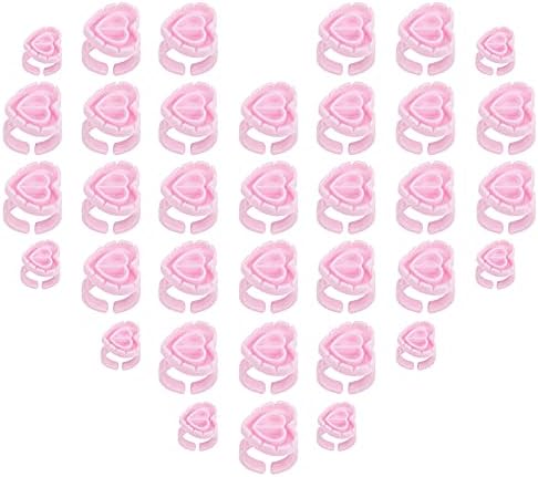 Embagol 100 PCS Glue Rings Smart Glue Cups Lash Glue Holder Heart Glue Cups Lash Glue Rings Fanning Blossom Cups for Eyelash Extensions Pink