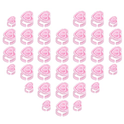 Embagol 100 PCS Glue Rings Smart Glue Cups Lash Glue Holder Heart Glue Cups Lash Glue Rings Fanning Blossom Cups for Eyelash Extensions Pink