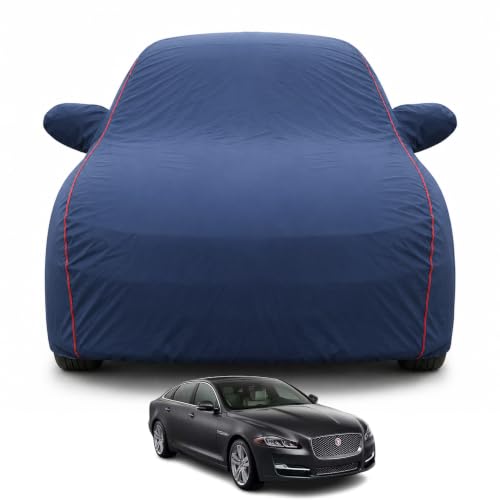 Image of Premium Car Cover for Jaguar XJL Model | Waterproof, UV & Dust Protection | Mirror & Antenna Pocket | Triple Stitched, Soft Inner Lining, Belt & Buckle (Navy Blue)