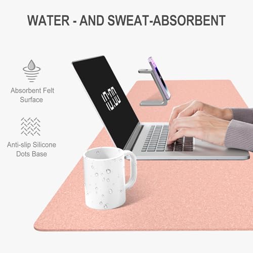 Image of Auhoahsil Felt Desk Mat, Minimalist Large Mouse Pad XXL 35.5 x 15.7 in, Desk Matt for Desktop, Keyboard, Laptop, Computer, Office, Work from Home, Gaming, Light Pink