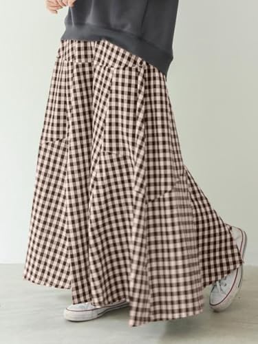 Women's High Waist Plaid Gingham Skirt Casual Cotton Tiered Swing A Line Maxi Skirt2