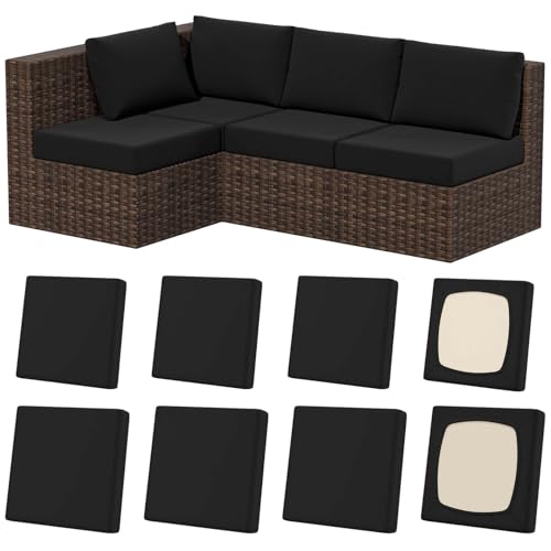 8Pcs Stretch Patio Cushion Covers - Square Large & Small, Black