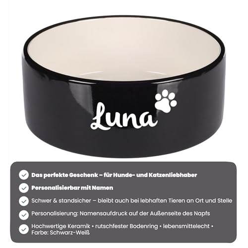 Hundenapf personalisiert aus Keramik L 1700ml Schwarz – rutschfest, leicht & hygienisch – Futter- & Wassernapf mit Namen für kleine Hunde & Katzen