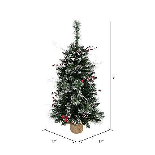 Vickerman 3' Snow Tipped Pine And Berry Artificial Christmas Tree Unlit, Seasonal Indoor Home Decor With Decorative Burlap Base #TOP3