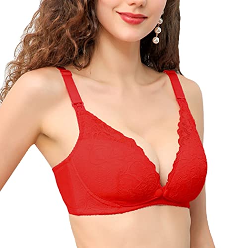 ZESLIV Soutien-Gorge d'allaitement 85B Rouge Dentelle Brassière sans Armature Soutien Gorge Maternité sans Couture Cover