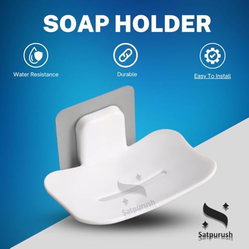 Image of Satpurush Bathroom Accessories, Bathroom Rack, Bathroom Shelf Organizer, Wall Mounted Shelf (4 x Soap Holder (Grey+White)).