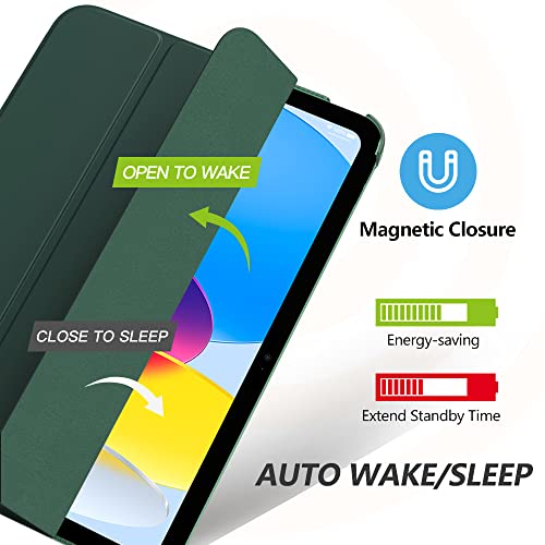 Image of MoKo for iPad (A16) 11th Generation Case 11 Inch 2025,iPad 10th Generation Case 10.9 Inch 2022,Slim Stand Hard PC Translucent Back Shell Smart Cover,Support Touch ID,Auto Wake /Sleep,Midnight Green