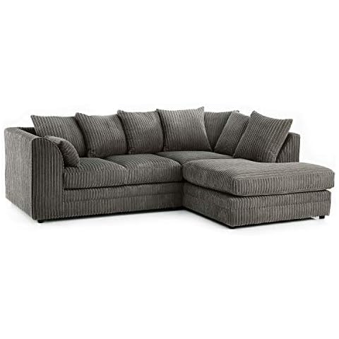 CHICAGO JUMBO CORD CORNER SOFA 5 COLOURS - LEFT/RIGHT HAND (Charcoal Grey, Right Hand Corner Sofa) Cover