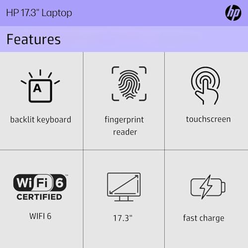 Image of HP 17.3 inch Touchcreen Laptop - Backlit KB and Fingerprint Reader - Intel 13th 10-Core i5-64GB RAM, 2TB Storage - Win 11 and Microsoft 365 Web w /o Mouse