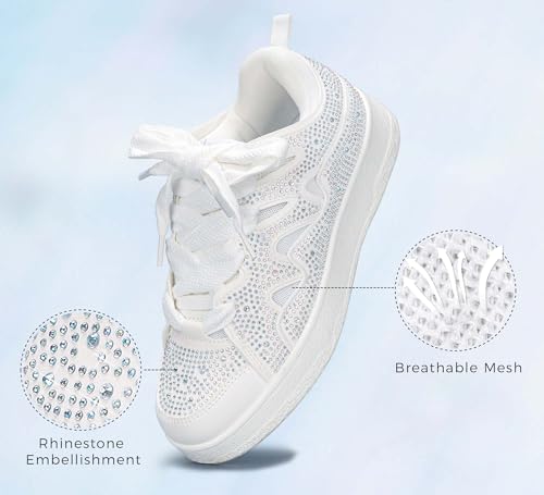 Image of LUCKY STEP Women Sparkle Rhinestone Fashion Sneakers | Walking Tennis Bling Glitter Shoes Platform Lace up Casual Mesh Sneaker