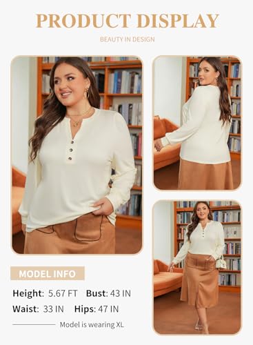 Eytino Womens Plus Size Tops Henley V Neck Long Sleeve Casual Shirts Button Front Loose Fit T Shirt(1X-5X)3