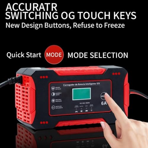 Image of Ash & Roh 12V 6A Intelligent Car Battery Charger with LCD Display | Automatic Temperature Detection | Pulse Repair | Lead Acid Battery Charger for Car & Bike (12V 2Ah-100Ah)-6 Month Warranty