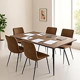 FurnitureR 4 PCS Chaises de Salles de Réunion en Marron Suède, Dossier Ergonomique Rectang...