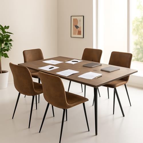 FurnitureR - FurnitureR 4 PCS Chaises de Salles de Réunion en Marron Suède, Dossier Ergonomique Rectangulaire, Design Contemporain, Matériau en Métal Durable, pour Bureau ou Maison, Élégance et Confort