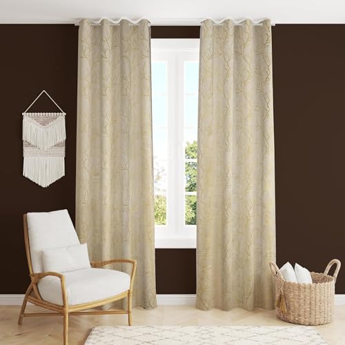 Premium Velvet Foil Blackout Curtains for Living Room & Bedroom | 7ft Long Door Parda| Heavy Fabric | Light Blocking, Noise Cancelling, Designer Drapes (Set of 1 Pcs, Cream Colour) - Image 3