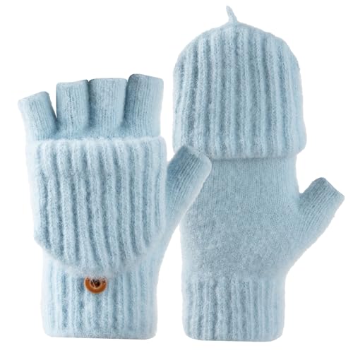 Bodvera Winter Fingerless Gloves Mittens for Women Warm Knitted Gloves Convertible Mittens Flap for Texting Driving