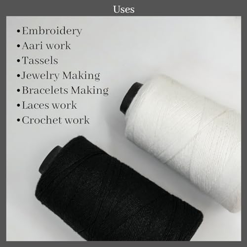 Image of EmbroideryMaterial Black & White Polyester and Cotton Embroidery Thread, Sewing Threads, Thread for Craft, Stitching Thread, Threads for Sewing Machine (2 Rolls, 450 Meters, 1 MM Thick)