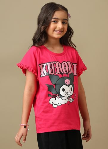 Image of Kidsville Official Hello Kitty Graphic Printed Relaxed Fit Cotton Tshirt for Girls