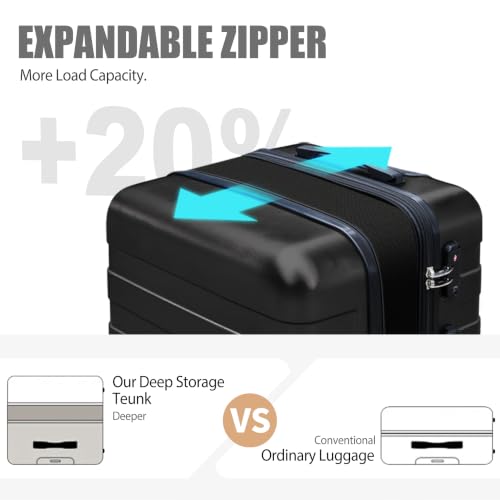 Image of KEYTANG Zebra Luggage Sets 3 Piece, 20 inch Carry On Luggage with Spinner Wheels, Hardside Business Travel Suitcase Set with TSA Lock, Lightweight Suitcase,20 /24 /28 inch,Black