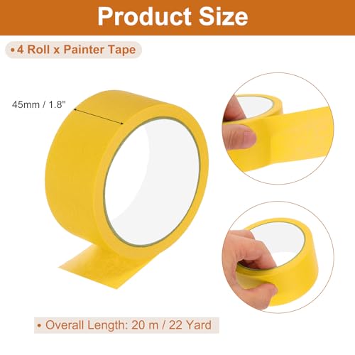 Image of PATIKIL Masking Tape 1.8 Inch Wide, 4 Roll 22 Yard Painters Tape Bulk No Residue Craft Tape for Wall Painting Labeling Car Painting Home DIY Flower Crafts Decoration, Yellow