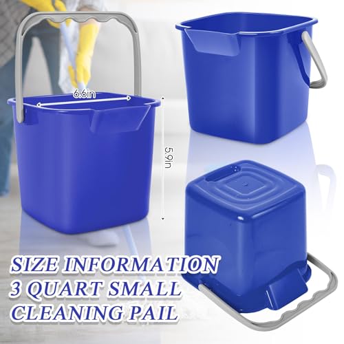 Image of Irenare 8 Pcs Sanitizing Bucket 3 Quart Cleaning Pail Small Detergent Square, Spout and Handle Plastic Utility Sanitizer Buckets for Restaurant Kitchen Home Offices (Blue)