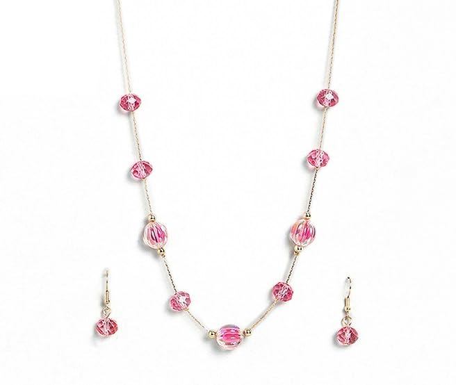 El Regalo 2PCs Crystals Beads Necklace & Earrings Jewelry Set for Kids/Girls & Teens - Shimmering/Matt Crystal Beads Fancy Jewelry Set (Rose Pink Crystals) (B0CBJQHTN1) Amazon Price History, Amazon Price Tracker
