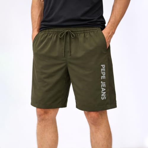 Image of Pepe Jeans Men's Solid Poly Blend Regular Fit Active Shorts | Comfortable Sportswear for Gym, Running, Training & Leisure Wear | Breathable Quick-Dry Fabric | Elastic Drawstring Waist | Zip Pockets
