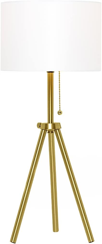 O’Bright Tripod Table Lamp, Adjustable in Height, 100% Metal Body with Linen Drum Shade, Bedside Lamp, Nightstand Lamp, Side Table Lamp for Living Room, Bedroom, Office, Brushed Nickel