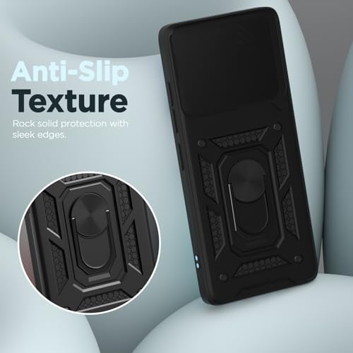 Image of Pikkme Back Cover for Realme 15T 5G / Realme Narzo 90 5G | 360 Protection Case | Sliding Camera Shield Cover & Ring Holder Stand D10 Tough Armor Bumper Case (Black)