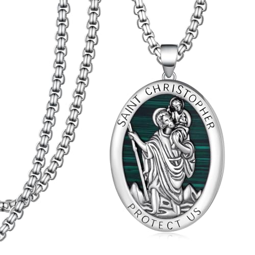 St Christopher Necklace 925 Sterling Silver Saint Christopher Pendant Necklace for Men Women Religious Gifts Religious necklace