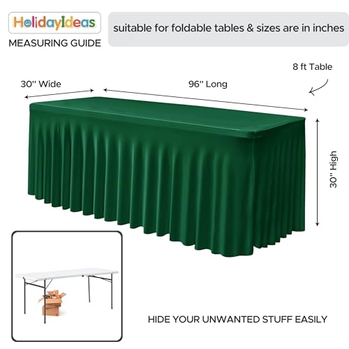 Image of HolidayIdeas 2 Pack Hunter Green Spandex Table Cover for 8ft Rectangle Desk, 96 Inch Fitted Skirt for Christmas Buffet Party
