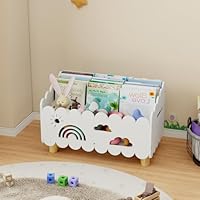 BPMFDTNL Montessori Bookshelf for Toddlers, Wooden Book Caddy with Adjustable Divider, Floor Book Display, Toddler Book Rack, Kids Bookcase for Classroom Kids Room Nursery(White)