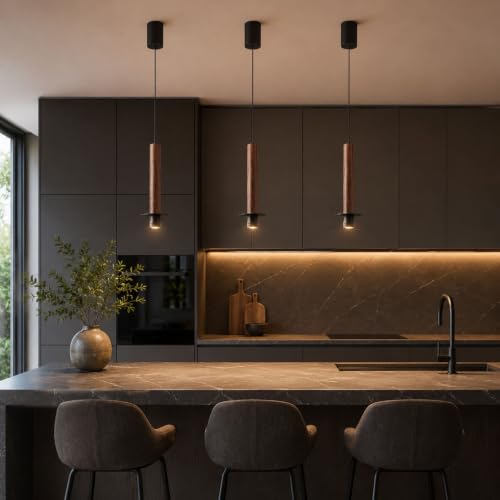 Foco colgante de madera regulable para eliminar reflejos en la mesa de cocina 7