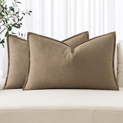 Image of MIULEE Decorative Linen Lumbar Pillow Covers 12x20 Inch Khaki Boho Farmhouse Neutral Winter Couch Throw Pillows for Bed Pack of 2 Accent Modern Pillowcase Sofa Livingroom Home Decor