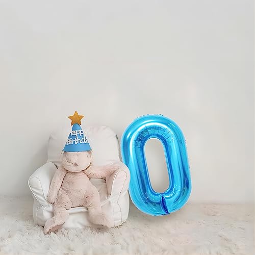 Image of Blue 0 Number Balloon, 40 Inch, Premium Mylar, Reusable, for Birthday Party Decoration