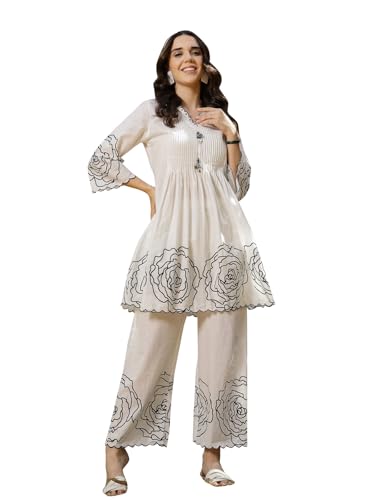 Stylum Women's Floral & Embroidered Cotton Short Kurti Palazzo Se...
