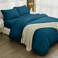 Utopia Bedding 4 Piece Double Bedding Set - Duvet Cover, Fitted Sheet with Pillow cases - Soft Brushed Microfiber (Denim Blue)
