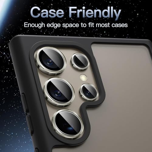 Image of Choiche Camera Lens Protector for Samsung Galaxy S24 Ultra, 9H Tempered Glass Metal Individual Ring Cover, Easy Installation Tray, HD Clear, 1 Set (Titanium Grey)