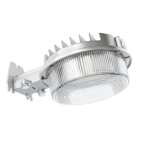 CINOTON LED Barn Light, 55W 6600LM Dusk to Dawn Outdoor Security Light, UL Listed 120V Home-Optimized, IP65 Waterproof Aluminum Housing Outside Flood Light for Yard, Garages, 5000K, Silver, 1 Pack